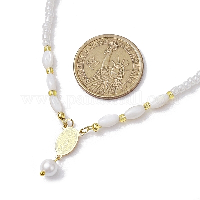 Овальные подвески с изображением Девы Марии из нержавеющей стали 304 NJEW-MZ00071-1