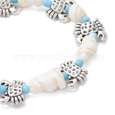 Браслеты из натуральных ракушек и сплава с эластичными бусинами на морскую тематику для мужчин и женщин BJEW-JB12387-01-1