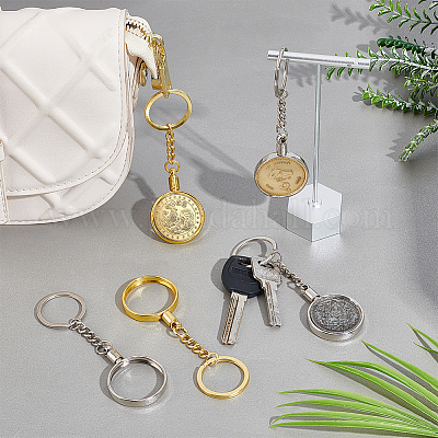 NBEADS 8 Pcs 2 Colors Coin Holder Keychain, Alloy Pendant Keychain with Key Ring Platinum and Golden Keyring Accessories for DIY Jewelry Crafts Key