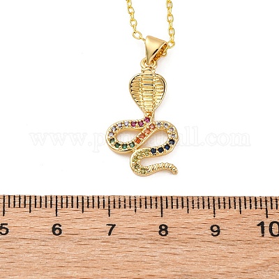 Латунные микропаве цветные кубические цирконии ожерелья с подвеской в виде змеи NJEW-S438-02H-G-1