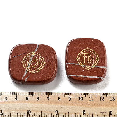 Прямоугольник из натуральной красной яшмы со знаками чакры DJEW-K025-02E-1