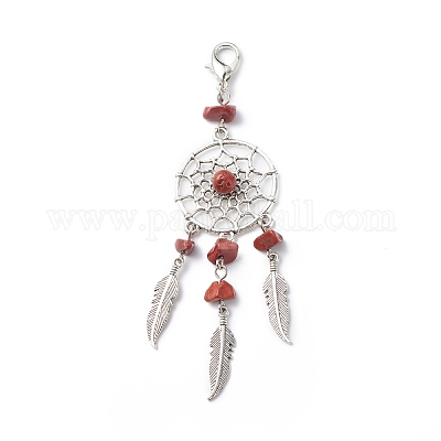 8 шт. тканая сетка/паутина с подвеской из перьев HJEW-JM00769-1