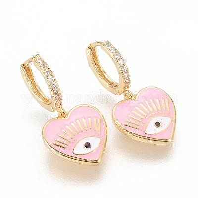 Серьги-кольца Huggie из латуни с прозрачным фианитом и прозрачным фианитом EJEW-L234-67-1