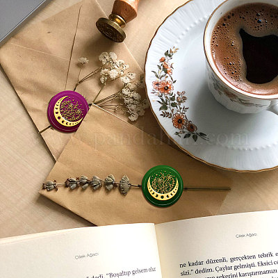 Латунная восковая печать штамп с ручкой AJEW-WH0184-0535-1