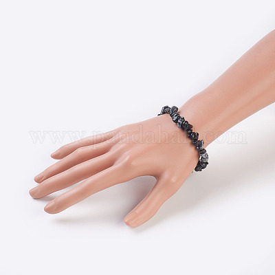 Естественно снежинка обсидиан стрейч браслеты BJEW-JB03681-10-1