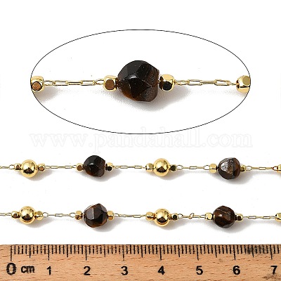 Круглые граненые цепочки из бисера тигрового глаза ручной работы CHC-F021-01G-06-1