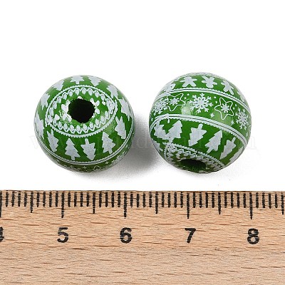 Рождественские печатные европейские бусины из дерева схима WOOD-I015-01E-1