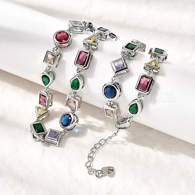 Латунные геометрические звенья цепи с разноцветными кубическими циркониями NJEW-P337-01P-1