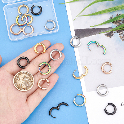 10 пара двухцветных массивных серег-колец Huggie Hoop с ионным покрытием (IP) из нержавеющей стали 304 и булавкой из хирургической нержавеющей стали 316 для женщин EJEW-DC0001-16-1