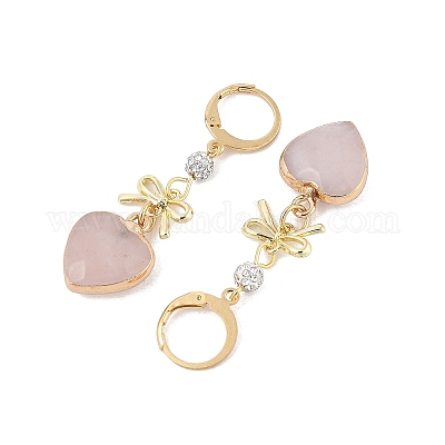 Серьги-подвески в форме сердца и банта из натуральных драгоценных камней EJEW-JE05388-1