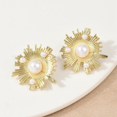 Серьги-гвоздики из латуни из АБС-пластика с искусственным жемчугом EJEW-M082-06G-1