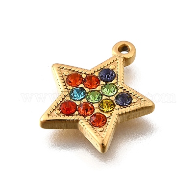 Подвески-шармы из нержавеющей стали 304 с микропаве из стразов STAS-K256-28G-01-1