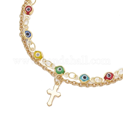 Многослойные браслеты ручной работы с элементами лэмпворка от сглаза BJEW-JB12213-03-1