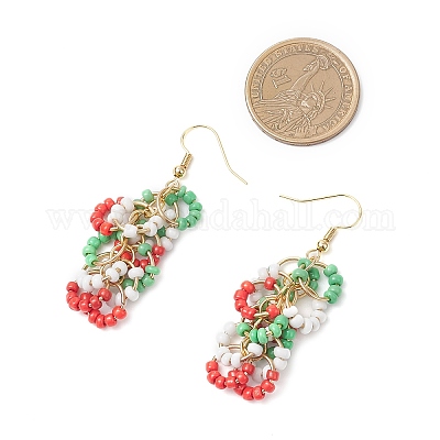 Серьги-подвески с латунной стеклянной крошкой EJEW-TA00724-1