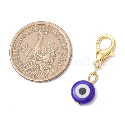 10 шт. плоская круглая подвеска ручной работы от сглаза HJEW-JM03489-01-1