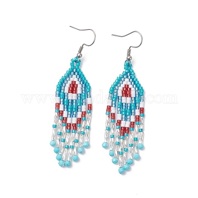 Серьги-подвески в форме ромба из натурального апатита EJEW-MZ00567-02-1