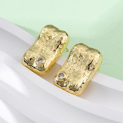 Прямоугольные серьги-гвоздики из латуни с микропаве и цирконием EJEW-R025-21G-1