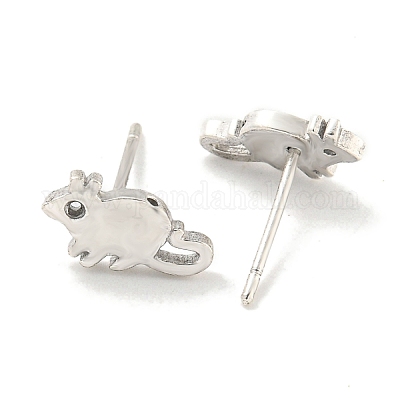 Женские серьги-гвоздики из латуни с фианитом в виде стойки с покрытием «мышь» EJEW-Z048-04P-1