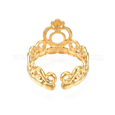 Ионное покрытие (ip) 304 нержавеющая сталь сердце корона открытое кольцо манжета для женщин RJEW-S405-259G-1