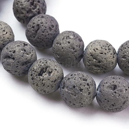 Fili di perle di roccia lavica naturale elettrodeposta sotto vuoto G-K259-58-10mm-09-1