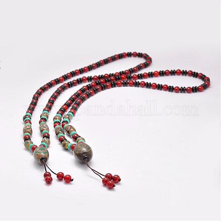Buddhist Jewelry Natural Tibetan Agate Beaded Necklaces NJEW-F131-23-1