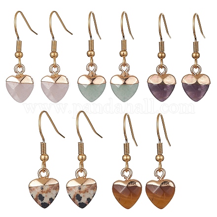 Серьги с подвесками в форме сердца из натуральных смешанных драгоценных камней EJEW-JE05469-1