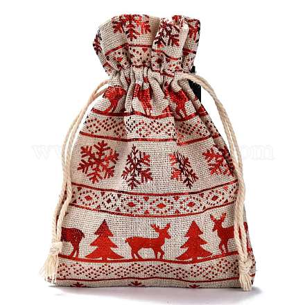 綿のギフト包装ポーチ巾着袋  クリスマスのバレンタインの誕生日の結婚披露宴のキャンディーラッピング  レッド  クリスマステーマの模様  14.3x10cm ABAG-B001-01B-07-1