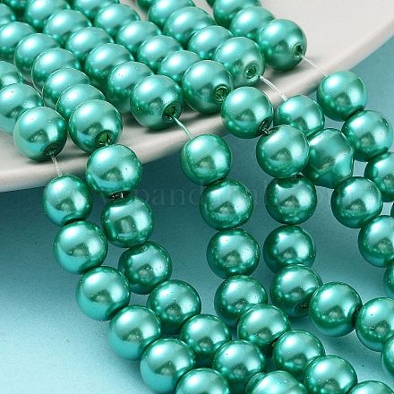Baking Painted Pearlized Glass Pearl Round Bead Strands X-HY-Q330-8mm-29-1