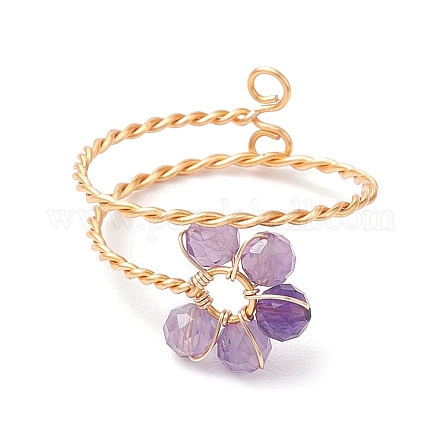 Регулируемые кольца с цветком из натурального аметиста RJEW-TA00126-02-1
