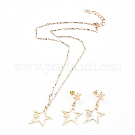 Pendant Necklace and Dangle Stud Earring Jewelry Sets SJEW-JS01084-02-1
