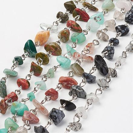 Natural & Synthetic Gemstone Chips Handmade Beaded Chains AJEW-JB00280-1