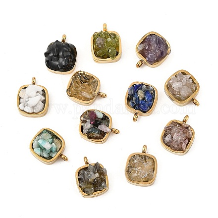 Квадратные подвески из натуральной смешанной каменной крошки из нержавеющей стали 304 KK-P300-29G-1