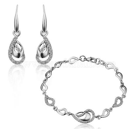 Real Platinum Plated Eco-Friendly Tin Alloy Czech Rhinestone Party Jewelry Sets SJEW-BB10989-09-1