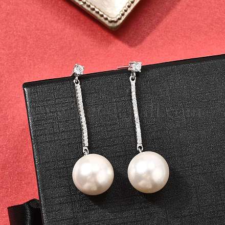 925 круглые серьги-гвоздики из стерлингового серебра с прозрачным кубическим цирконием EJEW-L300-06P-1