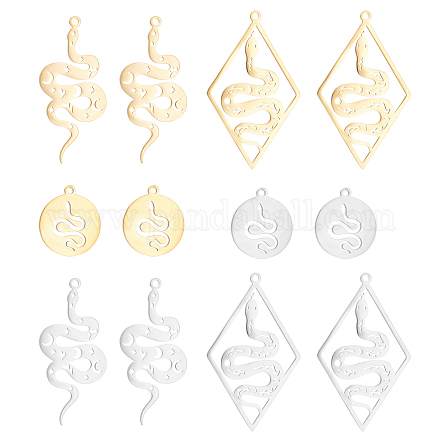 DICOSMETIC 12Pcs 3 Styles 2 Colors Stainless Steel Snake Shape Pendants Snake Style Charms Serpent Charms Craft Supplies for Necklace Bracelet Jewelry Making，Hole：1.4mm-1.6mm STAS-DC0004-23-1