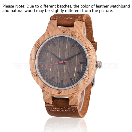 ゼブラノ木製腕時計  男性の電子時計  革の時計バンドと合金パーツ  サドルブラウン  260x23x2mm  ウォッチヘッド：56x48x12mm  ウオッチフェス：37mm WACH-H036-17-1