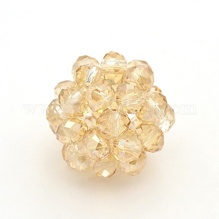 Perles rondes tissées en cristal de verre transparent rondelle demi-plaqué GLAA-A034-4mm-D04-1