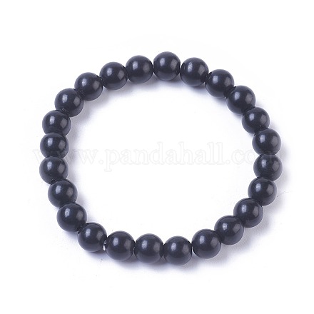 Natural Black Stone Stretch Bracelets X-G-K298-07-1