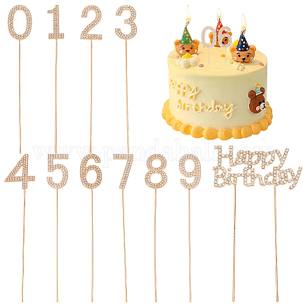 Fingerinspire 11 décoration de gâteau joyeux anniversaire en métal doré avec strass numéro 0-9 DIY-FG0003-56G-1