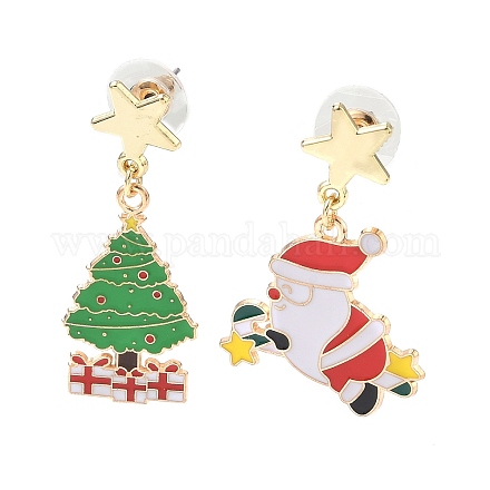 Рождественские серьги-гвоздики с эмалевым сплавом EJEW-F399-04A-G-1