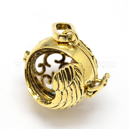 Brass Hollow Round with Wing Cage Pendants X-KK-E644-42AG-NR-1