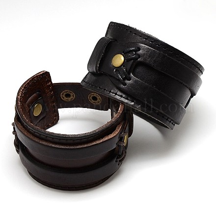 Trendy Unisex Punk Rock Style Leather Wide Wristband Bracelets BJEW-L272-M-1