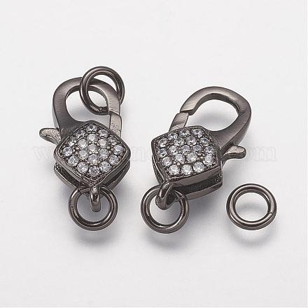 Brass Micro Pave Grade AAA Cubic Zirconia Lobster Claw Clasps & Jump Rings ZIRC-K059-02B-NR-1