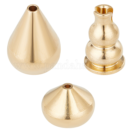 Dicosmetico 3 pz 3 stili bruciatori di incenso a cono portabastoncini di incenso a goccia e zucca portaincenso in ottone dorato forniture buddiste per bastoncini di incenso o incenso a spirale AJEW-DC0001-08-1