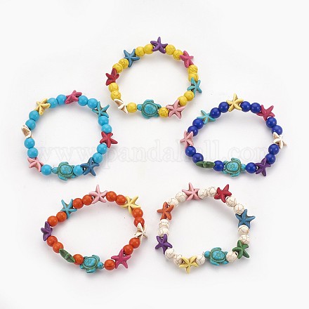 Bracelets extensibles pour enfants en perles synthétiques turquoise (teintes) BJEW-JB03889-1