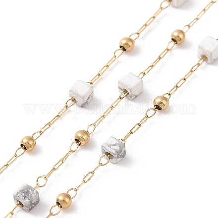 Chaînes de perles carrées en howlite naturelle AJEW-SZ0002-43B-1