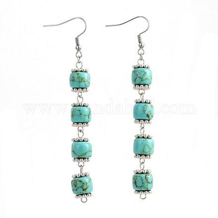 Dyed Synthetic Turquoise Drum Bead Dangle Earrings EJEW-JE02972-1