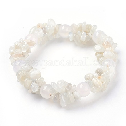 Bracelets blanc pierre de lune extensibles naturelles BJEW-JB03746-03-1