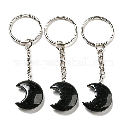 Porte-clés pendentif lune en obsidienne naturelle reiki KEYC-P015-01P-10-1
