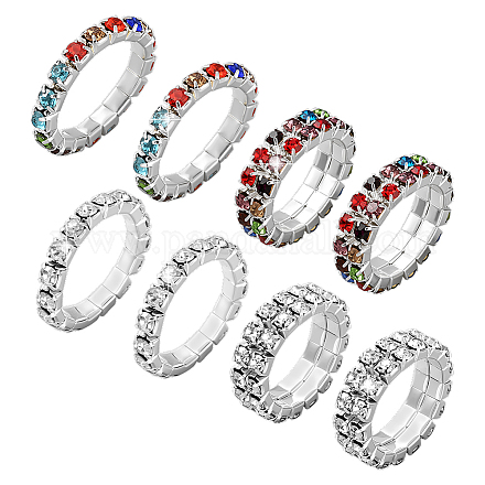 8 шт. 4 стиля стразы теннисные цепочки растягивающиеся кольца для женщин RJEW-HY0001-07A-1